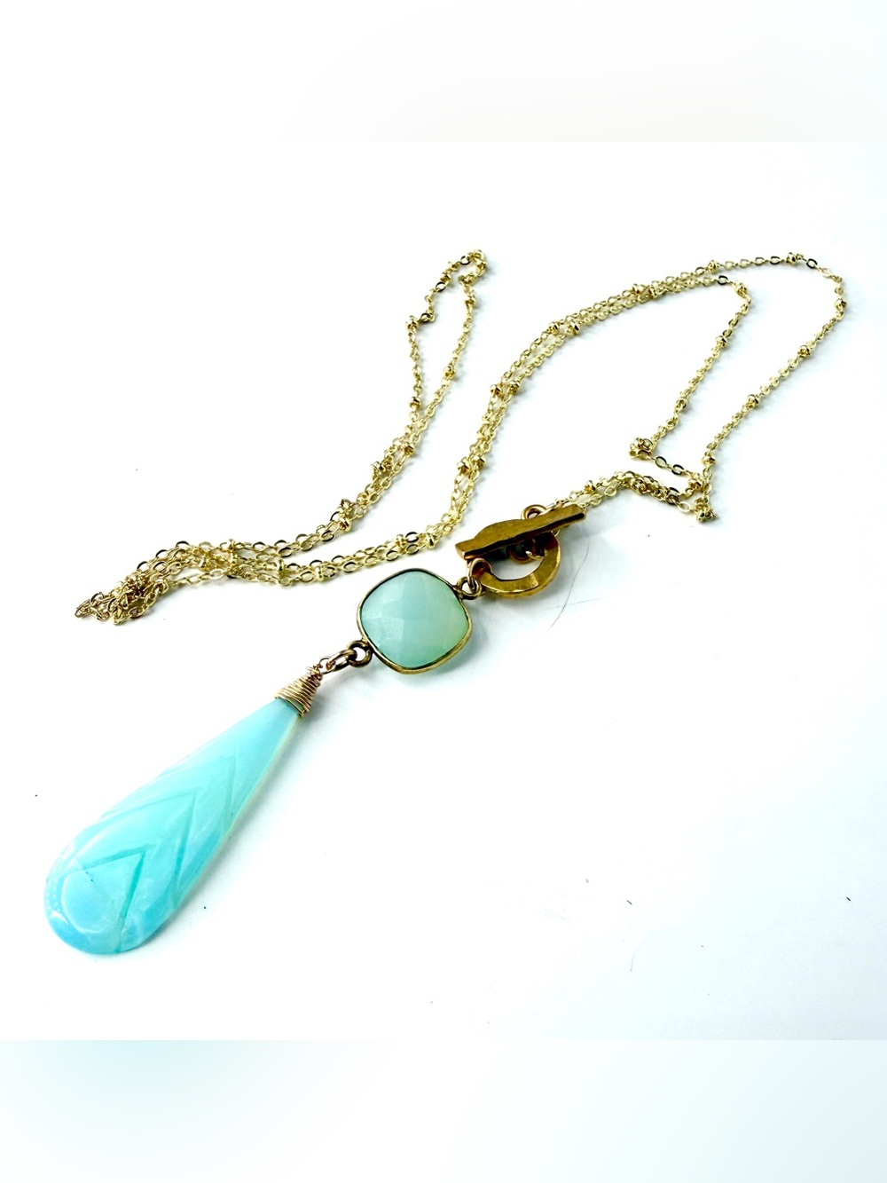 Long Gold Chalcedony Necklace